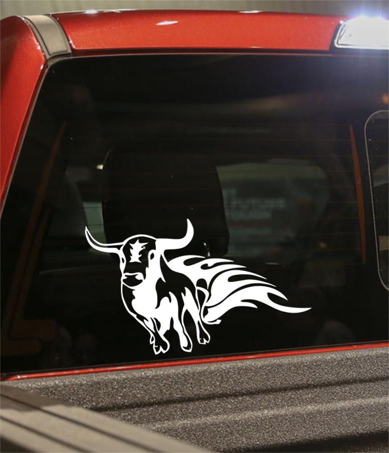 bull flaming animal decal - North 49 Decals