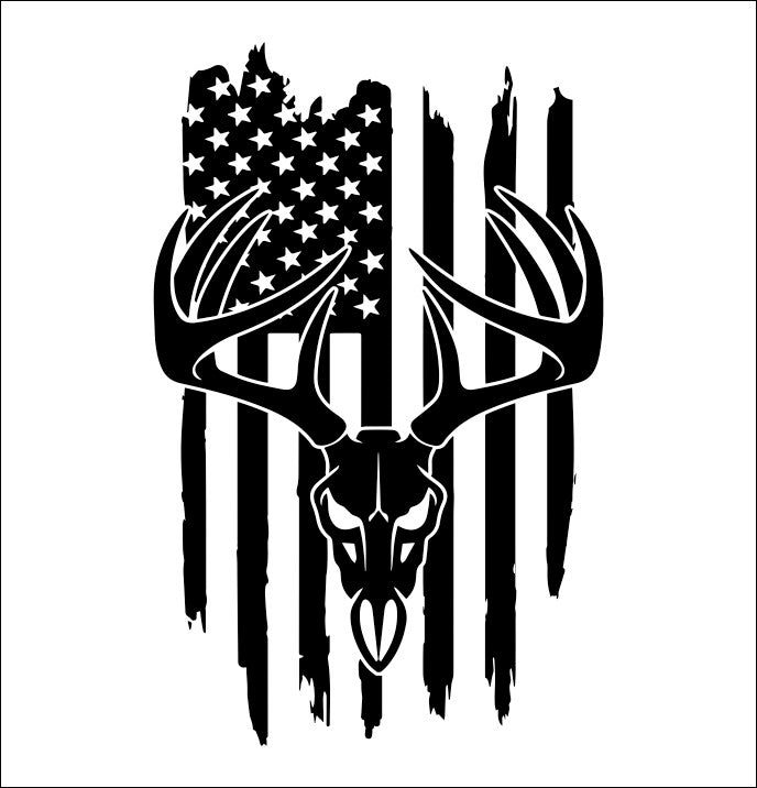 Deer Skull US Flag hunting decal