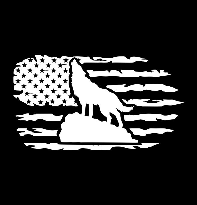 Wolf US Flag C hunting decal